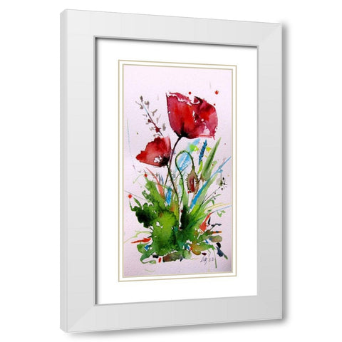 Sweet Poppies White Modern Wood Framed Art Print with Double Matting by Kovacs, Anna Brigite