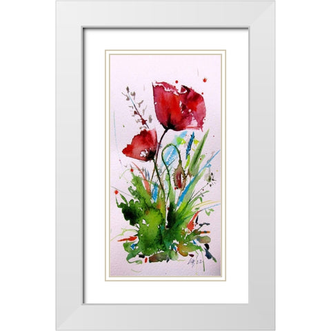 Sweet Poppies White Modern Wood Framed Art Print with Double Matting by Kovacs, Anna Brigite
