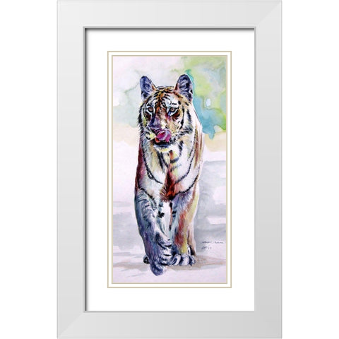 Tiger White Modern Wood Framed Art Print with Double Matting by Kovacs, Anna Brigite