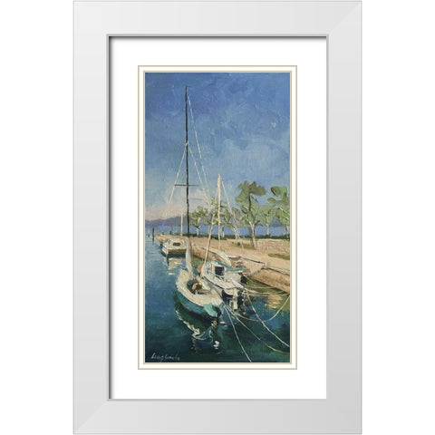 A Small Harbour in Italy White Modern Wood Framed Art Print with Double Matting by Strube, Ling