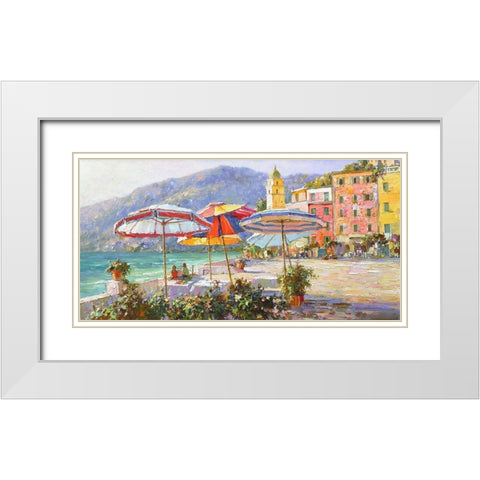 Umbrellas by the Sea White Modern Wood Framed Art Print with Double Matting by Obuchovsky, Yury