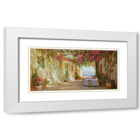 Greek Cafe White Modern Wood Framed Art Print with Double Matting by Obuchovsky, Yury