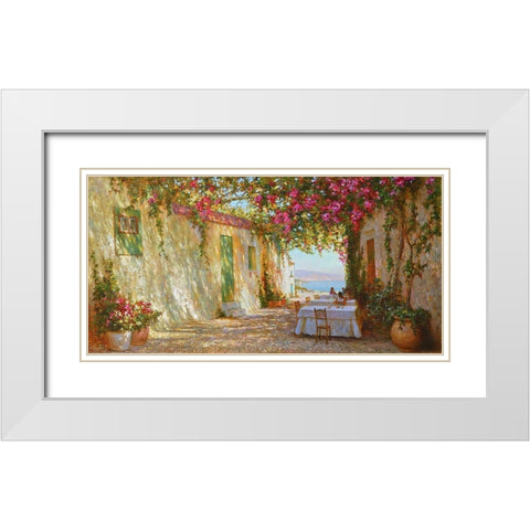 Greek Cafe White Modern Wood Framed Art Print with Double Matting by Obuchovsky, Yury