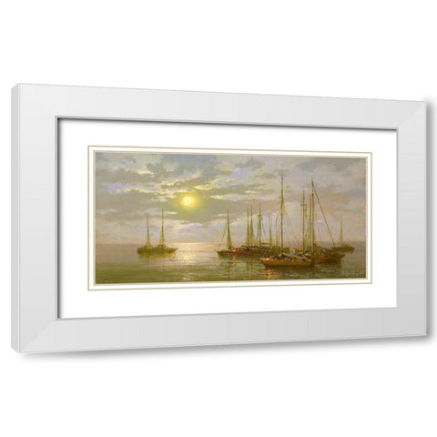 Ride. Moonlight Night White Modern Wood Framed Art Print with Double Matting by Obuchovsky, Yury