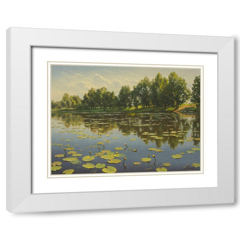Water Lilies on the River III White Modern Wood Framed Art Print with Double Matting by Adamov, Alexey