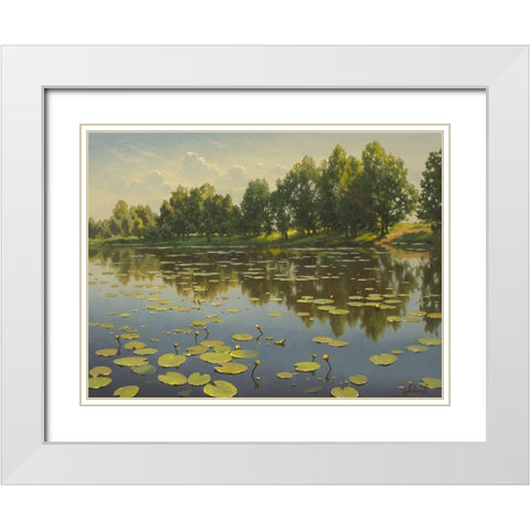 Water Lilies on the River III White Modern Wood Framed Art Print with Double Matting by Adamov, Alexey