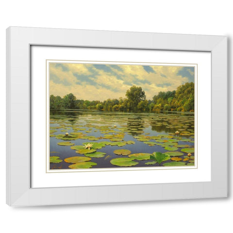 Water Lilies on the River IV White Modern Wood Framed Art Print with Double Matting by Adamov, Alexey