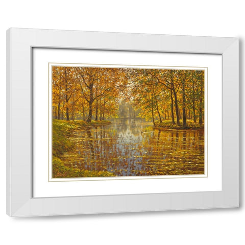 River in Golden Autumn White Modern Wood Framed Art Print with Double Matting by Adamov, Alexey
