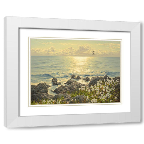 White Flowers by the Sea White Modern Wood Framed Art Print with Double Matting by Adamov, Alexey