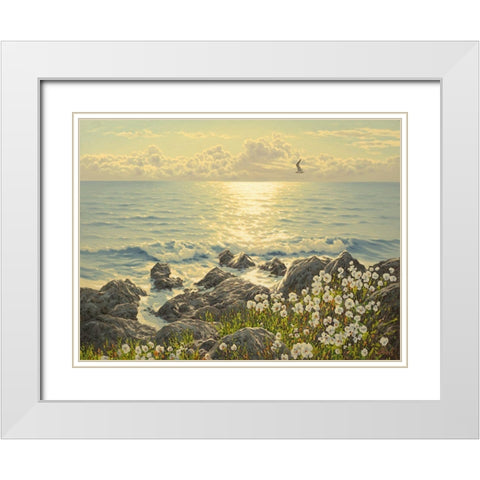 White Flowers by the Sea White Modern Wood Framed Art Print with Double Matting by Adamov, Alexey