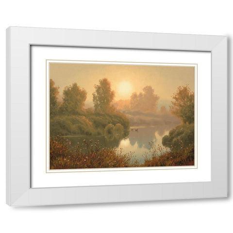 The Fog by Sunrise White Modern Wood Framed Art Print with Double Matting by Adamov, Alexey