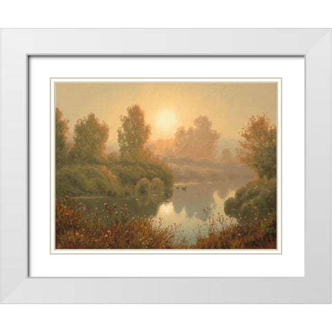 The Fog by Sunrise White Modern Wood Framed Art Print with Double Matting by Adamov, Alexey