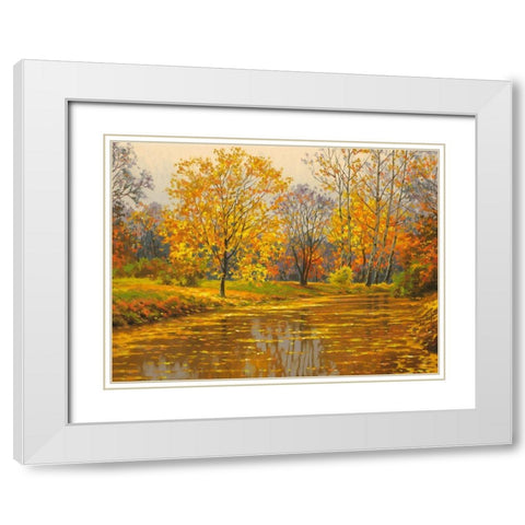 River in Golden Autumn II White Modern Wood Framed Art Print with Double Matting by Adamov, Alexey