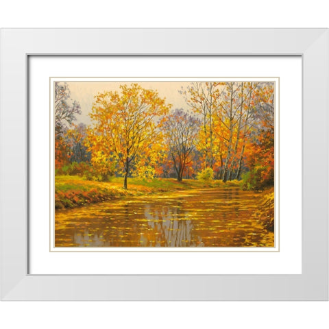 River in Golden Autumn II White Modern Wood Framed Art Print with Double Matting by Adamov, Alexey