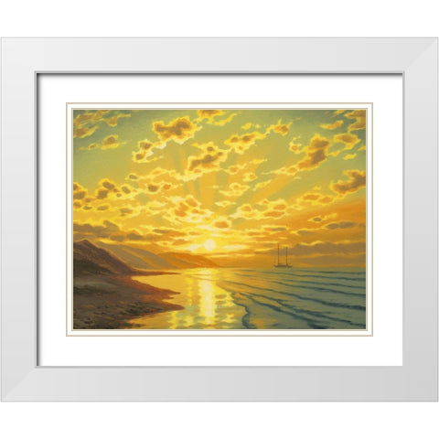 Sunset over the Mountains by the Sea White Modern Wood Framed Art Print with Double Matting by Adamov, Alexey