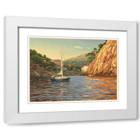 Sail in the Bay White Modern Wood Framed Art Print with Double Matting by Adamov, Alexey