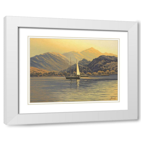 Sail on the Sea near Mountains White Modern Wood Framed Art Print with Double Matting by Adamov, Alexey