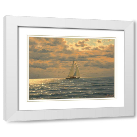 Sail on the Sea White Modern Wood Framed Art Print with Double Matting by Adamov, Alexey