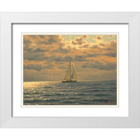 Sail on the Sea White Modern Wood Framed Art Print with Double Matting by Adamov, Alexey