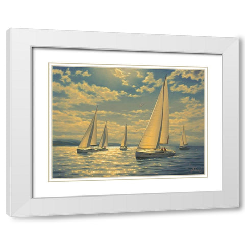 Sails on the Sea II White Modern Wood Framed Art Print with Double Matting by Adamov, Alexey