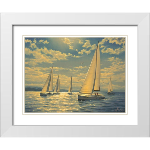 Sails on the Sea II White Modern Wood Framed Art Print with Double Matting by Adamov, Alexey