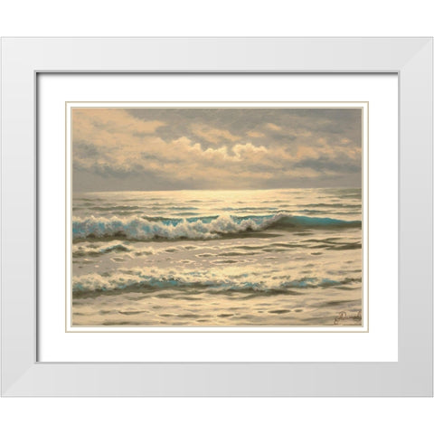 Just Waves White Modern Wood Framed Art Print with Double Matting by Adamov, Alexey