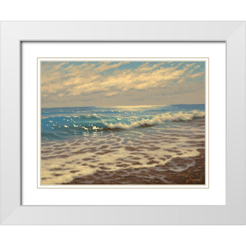 Waves by the coast White Modern Wood Framed Art Print with Double Matting by Adamov, Alexey
