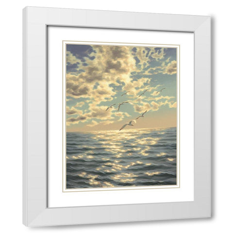 Seagulls White Modern Wood Framed Art Print with Double Matting by Adamov, Alexey