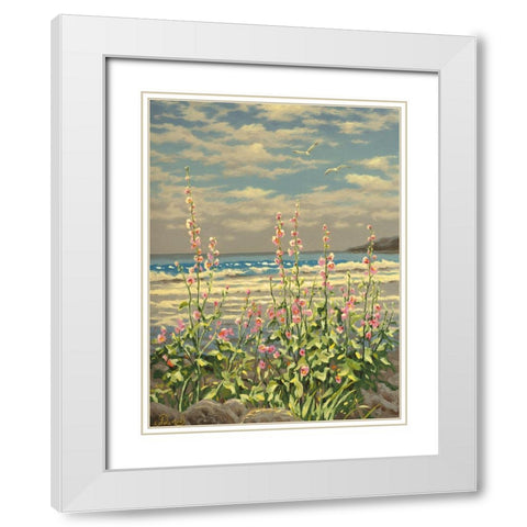 Pink Flowers by the Sea White Modern Wood Framed Art Print with Double Matting by Adamov, Alexey