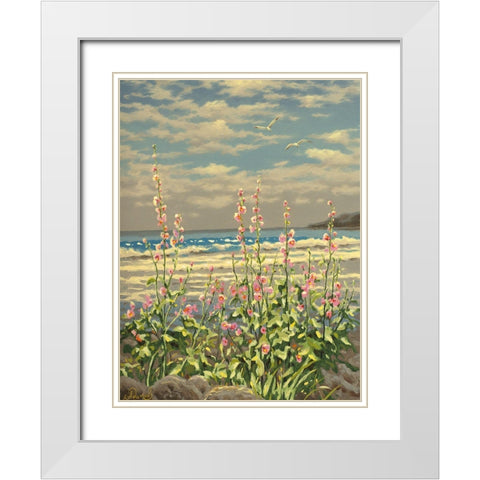 Pink Flowers by the Sea White Modern Wood Framed Art Print with Double Matting by Adamov, Alexey