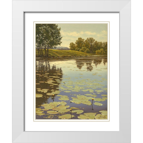 Water Lilies on the River V White Modern Wood Framed Art Print with Double Matting by Adamov, Alexey