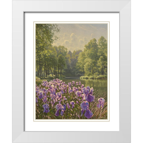 Purple Iris by the River White Modern Wood Framed Art Print with Double Matting by Adamov, Alexey