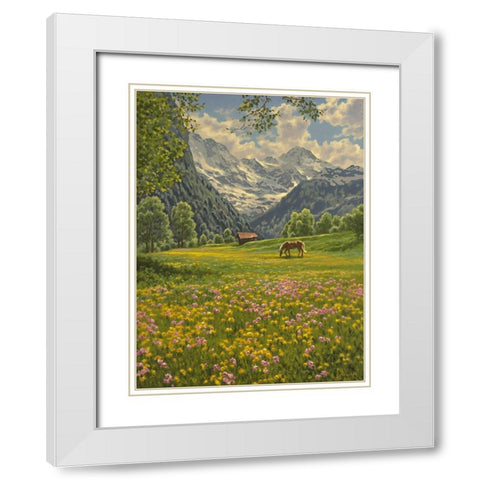 Brown Horse in the Mountains White Modern Wood Framed Art Print with Double Matting by Adamov, Alexey