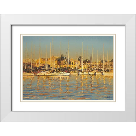 Sunshine Port White Modern Wood Framed Art Print with Double Matting by Adamov, Alexey