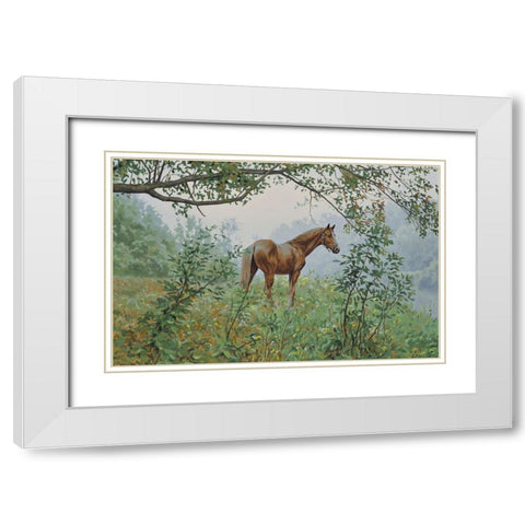 Landscape with a Horse White Modern Wood Framed Art Print with Double Matting by Adamov, Alexey