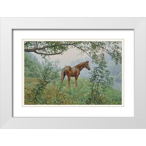 Landscape with a Horse White Modern Wood Framed Art Print with Double Matting by Adamov, Alexey