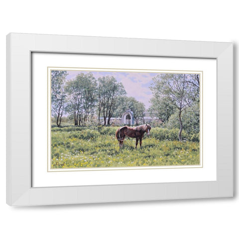 Village with a Horse White Modern Wood Framed Art Print with Double Matting by Adamov, Alexey