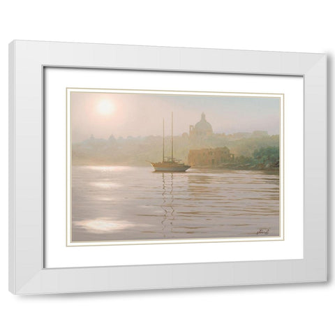 Sunny Ray over the Sea White Modern Wood Framed Art Print with Double Matting by Adamov, Alexey