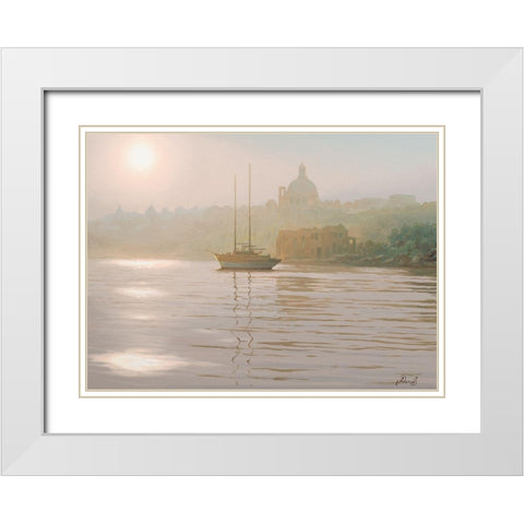 Sunny Ray over the Sea White Modern Wood Framed Art Print with Double Matting by Adamov, Alexey