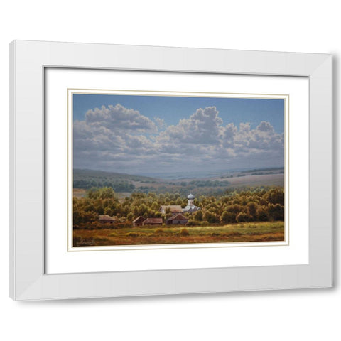 Landscape with a Churche White Modern Wood Framed Art Print with Double Matting by Adamov, Alexey