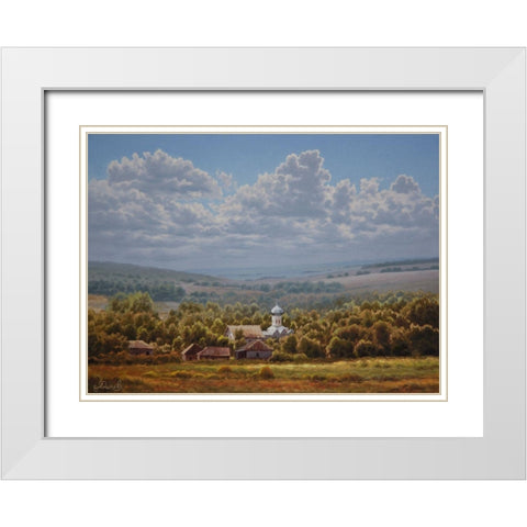 Landscape with a Churche White Modern Wood Framed Art Print with Double Matting by Adamov, Alexey