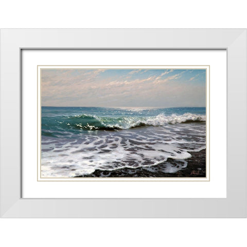Surf Waves White Modern Wood Framed Art Print with Double Matting by Adamov, Alexey