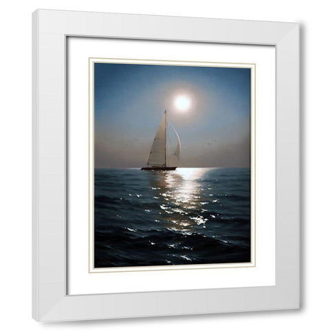 Sailboat White Modern Wood Framed Art Print with Double Matting by Adamov, Alexey