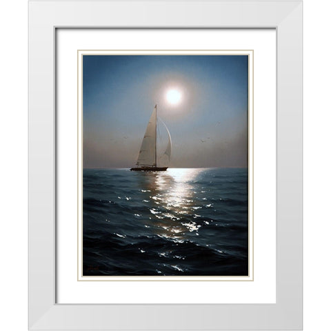 Sailboat White Modern Wood Framed Art Print with Double Matting by Adamov, Alexey