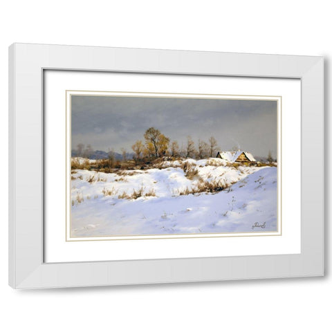 Winter Landscape White Modern Wood Framed Art Print with Double Matting by Adamov, Alexey