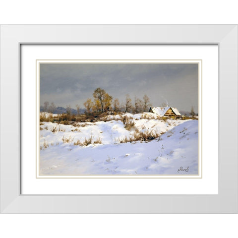Winter Landscape White Modern Wood Framed Art Print with Double Matting by Adamov, Alexey