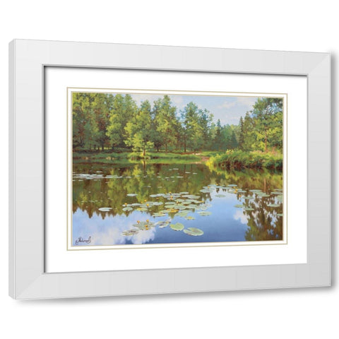 Watter Lilly White Modern Wood Framed Art Print with Double Matting by Adamov, Alexey
