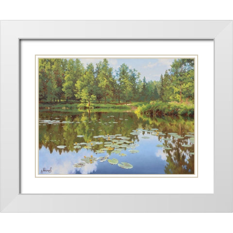 Watter Lilly White Modern Wood Framed Art Print with Double Matting by Adamov, Alexey