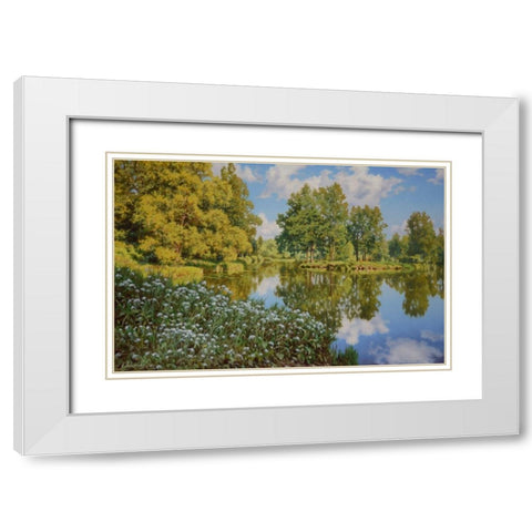The Lake White Modern Wood Framed Art Print with Double Matting by Adamov, Alexey