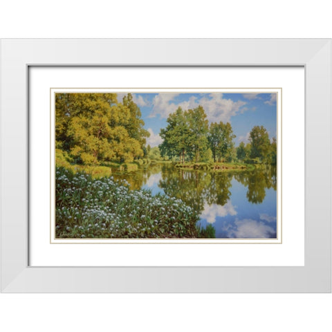 The Lake White Modern Wood Framed Art Print with Double Matting by Adamov, Alexey